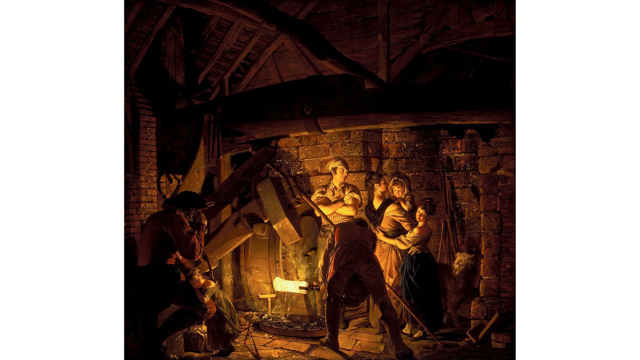 La Rivoluzione Industriale e il denaro - An Iron Forge opera di Joseph Wright of Derby